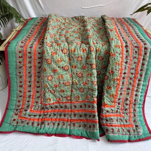 Indian hand Block Print Quilt, Reversible Floral Quilt, Cotton Bedspread Comforter, 100% Pure Cotton Quilted Throw Blanket, Bohemian Bedding