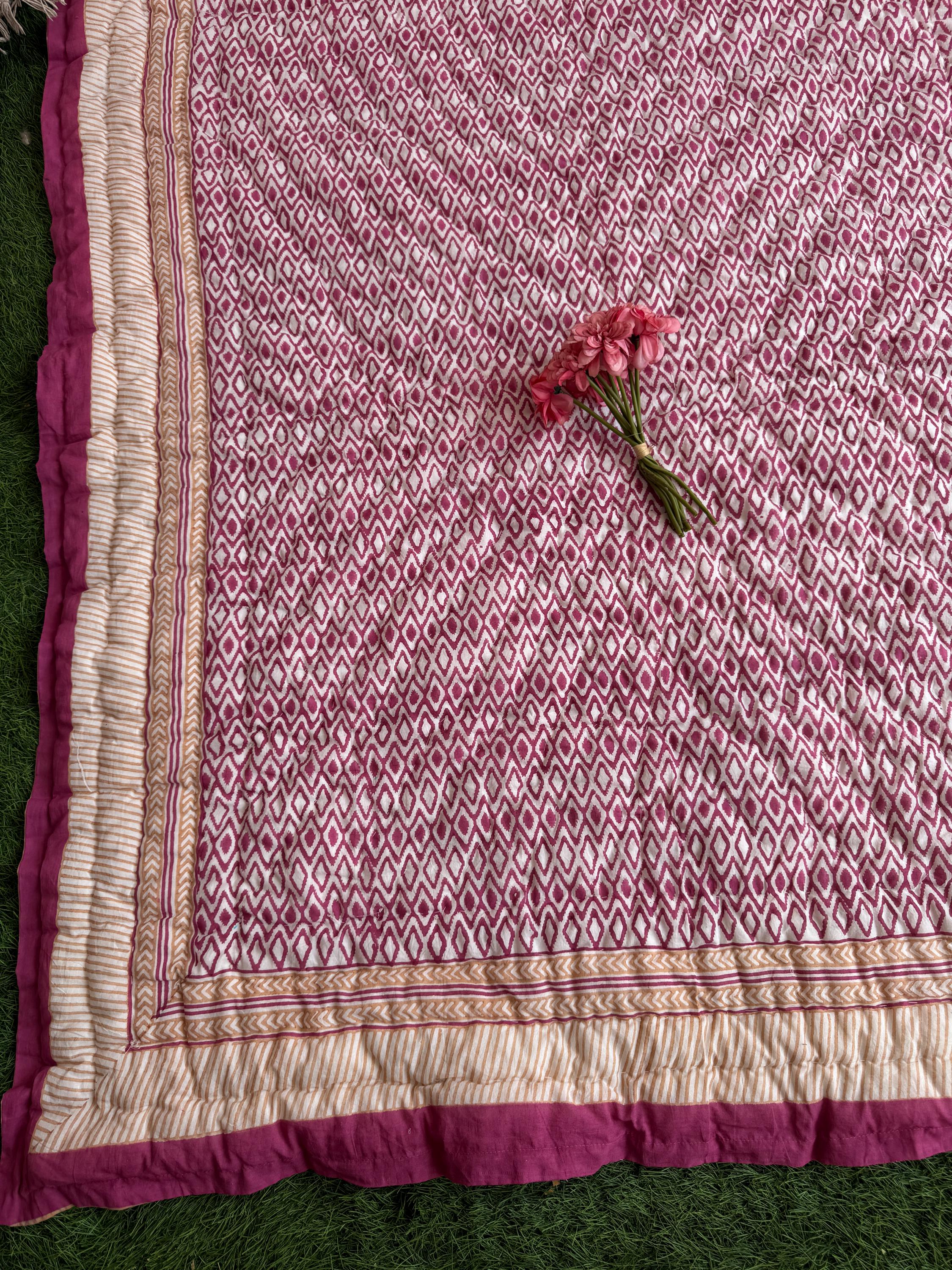 ハンドブロックプリントのベビーキルト：ボヘミアンフローラルコットン