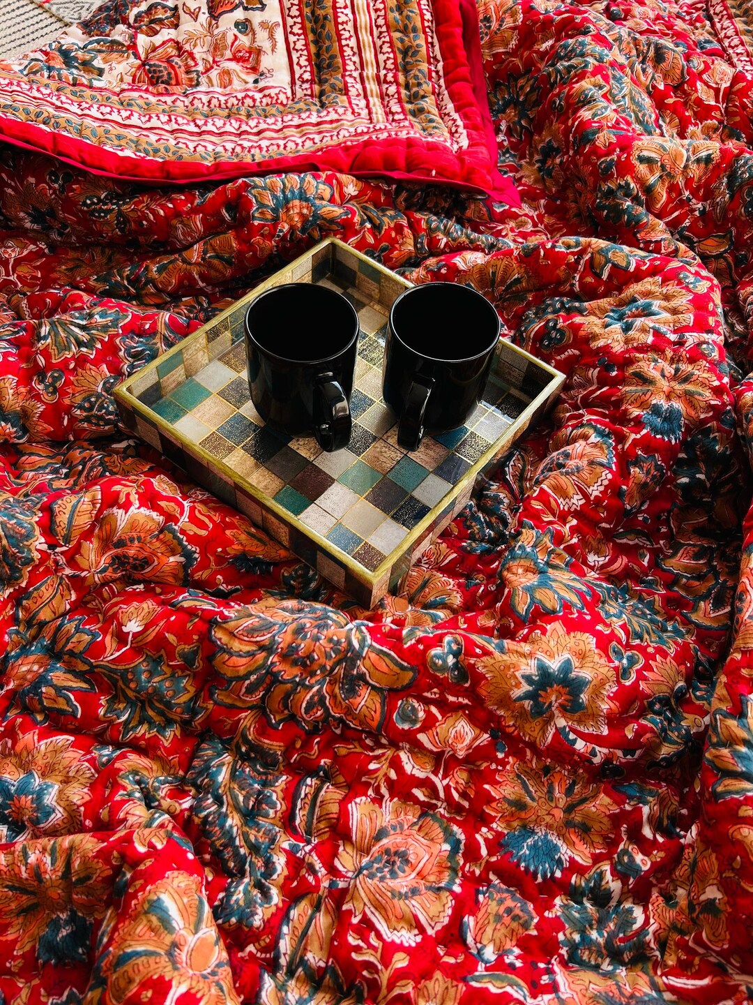 Anokhi Indian Jaipuri Block Print Quilt Printed Reversible Razai Cotton