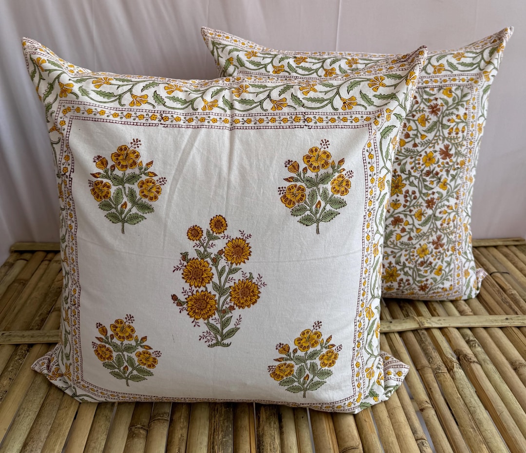 Liliana Handblock Cushion – Natural Floral main image 1