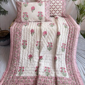 Hand Block Printed Quilt, Reversible Floral Quilt, Lightweight Soft 100% Cotton Quilt,  Jaipuri razai, Handmade Quilted ,Bedspread Comforter