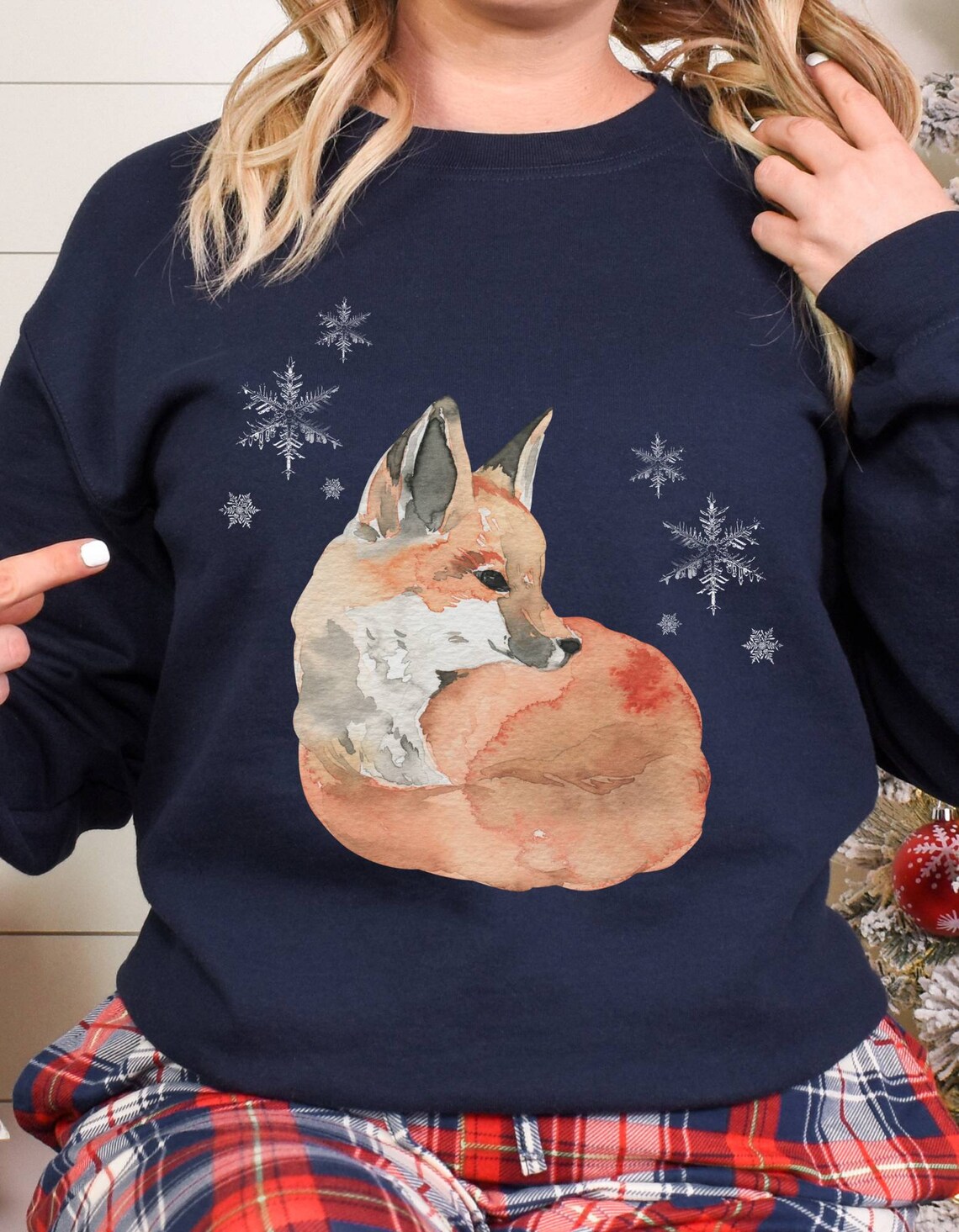 Winter Fox Sweatshirt Christmas Sweater Women's Etsy