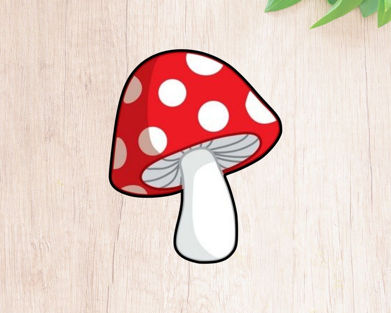 May include: A red and white mushroom with white spots on the cap. The mushroom has a white stem.
