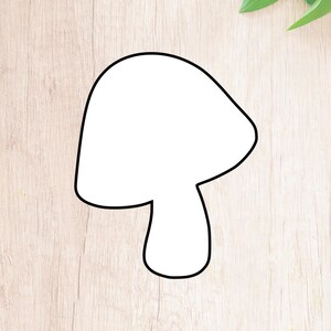 May include: A white outline of a mushroom on a light brown wooden background.