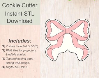 Elegant Slim Bow Cookie Cutter-STL Digital File + PNG Image