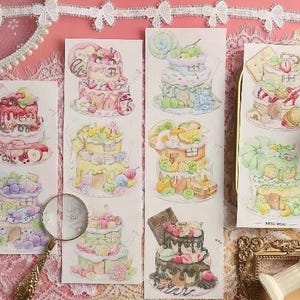 ケーキハウスのイラストテープ 分割スイーツ 和紙テープ ステッカーロール デザート PETテープ カラフル かわいい ヴィンテージ ジャーナル用品 かわいい文房具
