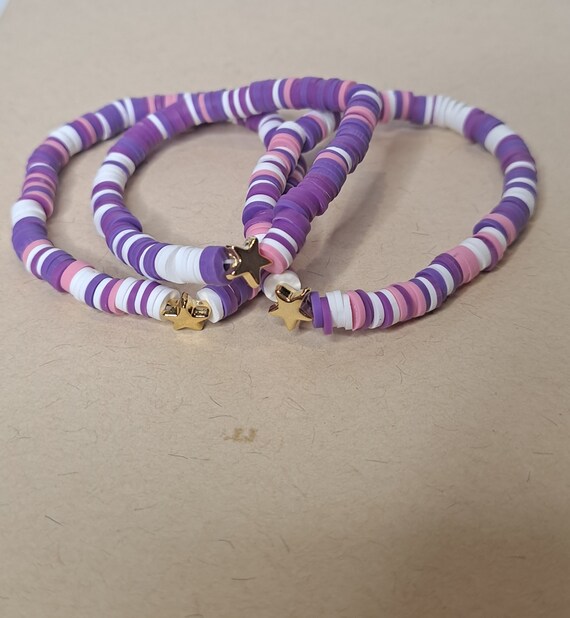 Purple Queen of Hearts Bracelet Preppy Purple Clay Bead Bracelet -   Canada
