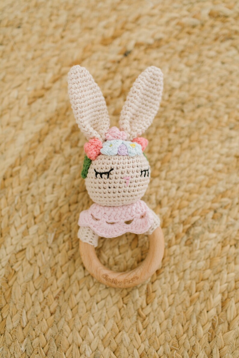 1 Year Old Girl Gift, Baby Teether, Crochet Rattle, Newborn Gift