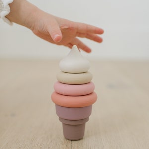 Silicone Stacking Ice Cream Toy - Safe Multipurpose Montessori Baby Beach Toys , Play toys  | Fun Baby Shower Gift for New Mom & Dad