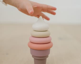 Silicone Stacking Ice Cream Toy - Safe Multipurpose Montessori Baby Beach Toys , Play toys  | Fun Baby Shower Gift for New Mom & Dad