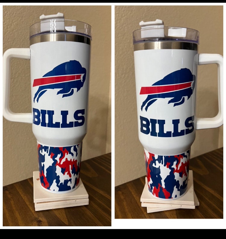 40 oz Tumbler with handle, Buffalo Bills Tumbler, Bills Cup, Bills Tumbler, Buffalo Tumbler, Buffalo cup, Football fan