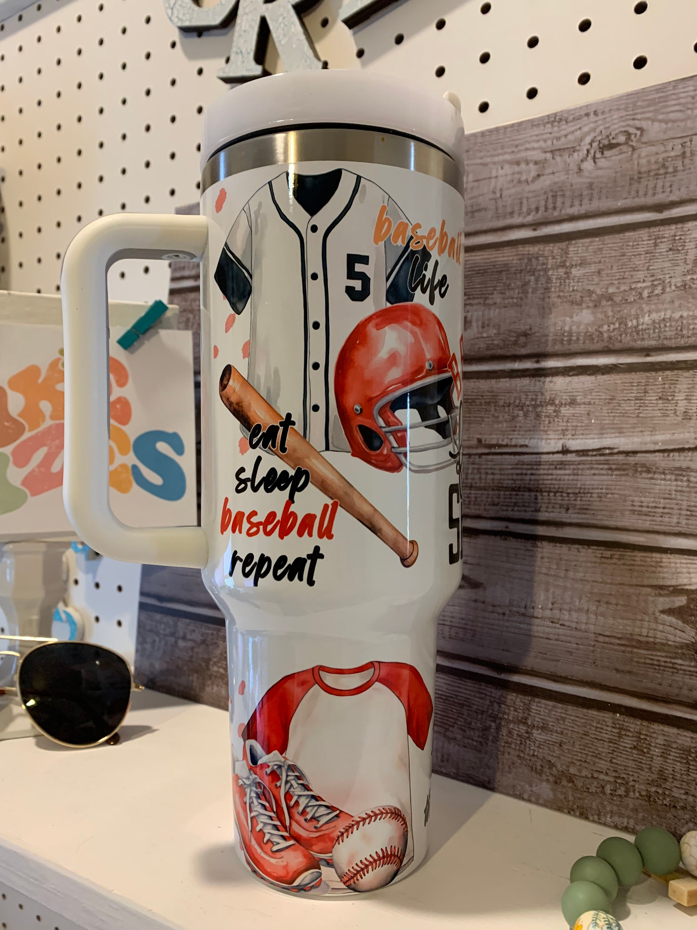 Baseball Lover's 40oz Travel Tumbler - Gift for Mom or Dad, Insulated Cup with Lid and Straw