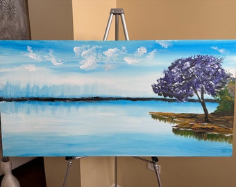 Sky blue landscape acrylic painting