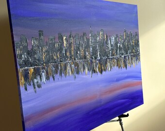 City Skyline Acrylic Painting (dark purple)