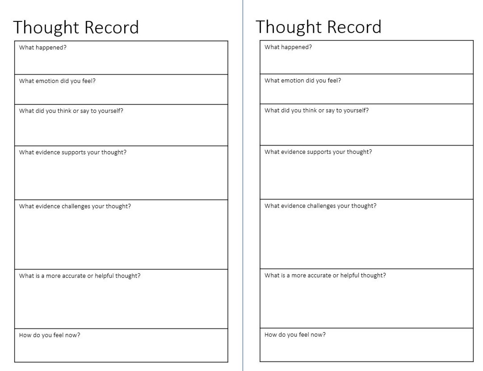 Simple Thought Record Printable Cognitive Behavioral Therapy Etsy Simple Thought Record Printable Cognitive Behavioral Therapy Etsy