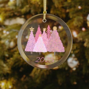 pink christmas tree ornament for her, pink christmas gift, pink christmas, pink forest, gift for girls, kids ornament for her pink christmas