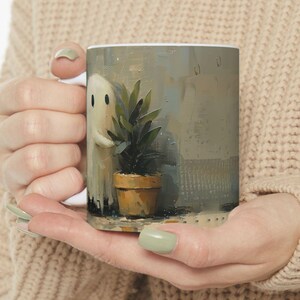 Ceramic Mug, Halloween Ghost Mug Cute Haunted Plant Halloween Mug, Ghost Coffee Cup, Spooky Mug, Cute Ghost Cup, Halloween Kitchen