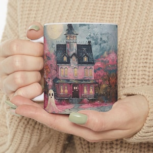 Ceramic Mug, Halloween Ghost Mug Cute Spooky House Ghosts, Halloween Mug, Ghost Coffee Cup, Spooky Mug, Cute Ghost Cup, Halloween Kitchen