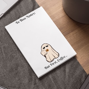 Notepad for Halloween Post-it Sticky Notes, Planner Stickers for Halloween, Spooky Ghost Notepad, Retro Ghost, Coffee Halloween First Coffee