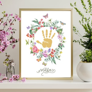 mothers day craft from kids babys toddlers, handprint keepsake, footprint personalized card, newborn craft gift for mom mothers day diy card