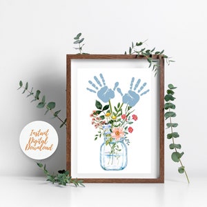 Cadeau bouquet empreinte de main pour grand-mère, cadeau pour maman, empreinte de main fleur, empreinte de main fleur, artisanat pour la fête des mères, artisanat d'art pour la fête des grands-parents