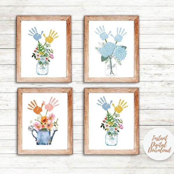 Handprint Bouquet gift for grandma, gift for mom handprint flower, flower handprint, mothers day craft father day handprint dad gift kids