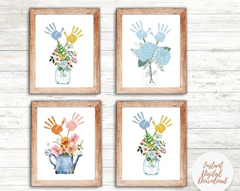 Handprint Bouquet gift for grandma, gift for mom handprint flower, flower handprint, mothers day craft father day handprint dad gift kids