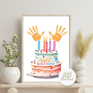 Handabdruck Art Craft für Kinder, DIY Handabdruck Baby Andenken druckbare Geburtstagstorte, Vorschule Basteln für Kleinkinder, DIY Geschenkideen Geburtstag
