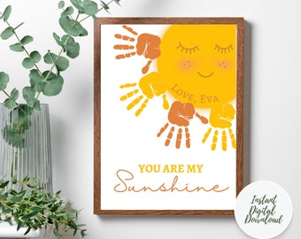 Handprint Art Craft for Kids, DIY Hand Print Template Baby Keepsake Printable Floral Wall Art, Preschool Craft for Toddlers, DIY Gift Ideas