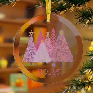 pink christmas tree ornament for her, pink christmas gift, pink christmas, pink forest, gift for girls, kids ornament for her pink christmas
