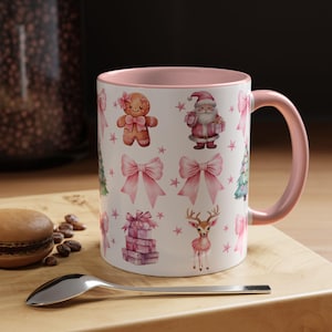 Pink Christmas Coquette Nutcracker Ceramic Mug 11 oz Pink Mug, Pink Christmas Gift for Her, Coquette Christmas Mug, Retro Christmas Cozy cup