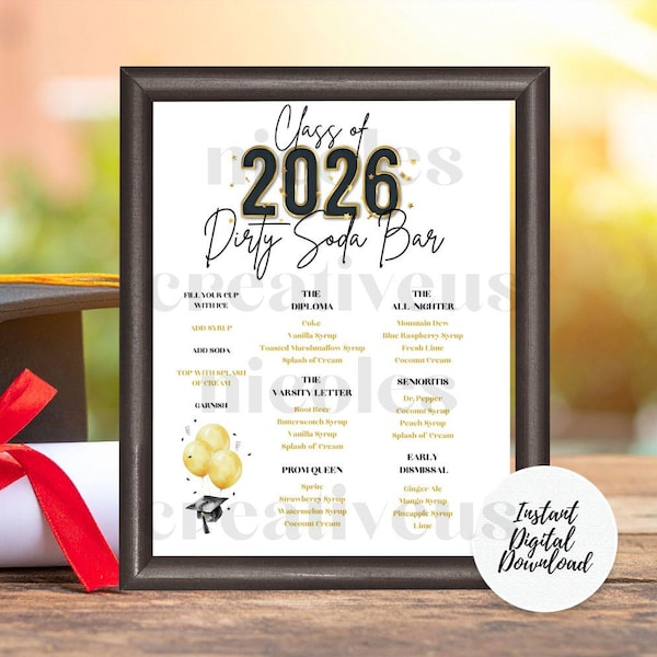 Dirty Soda Bar Sign, Graduation Party 2026, Mocktail Recipes (Digital Download)