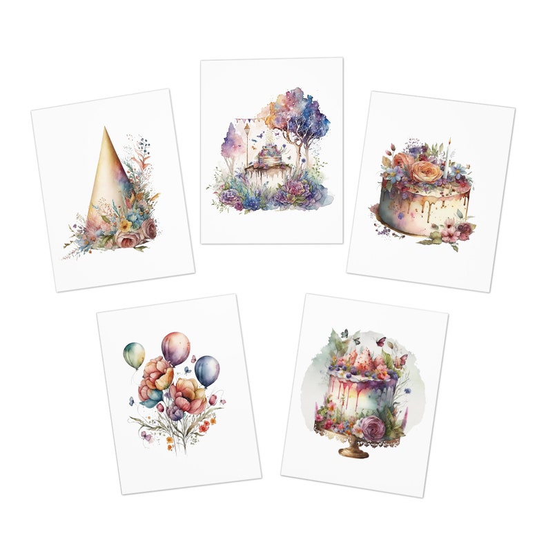 Birthday Greeting Card Set, Watercolor Birthday Cards, Cards Birthday, Greeting Cards, Birthday Card Pack, Birthday Cake, Balloons Gifts image 2