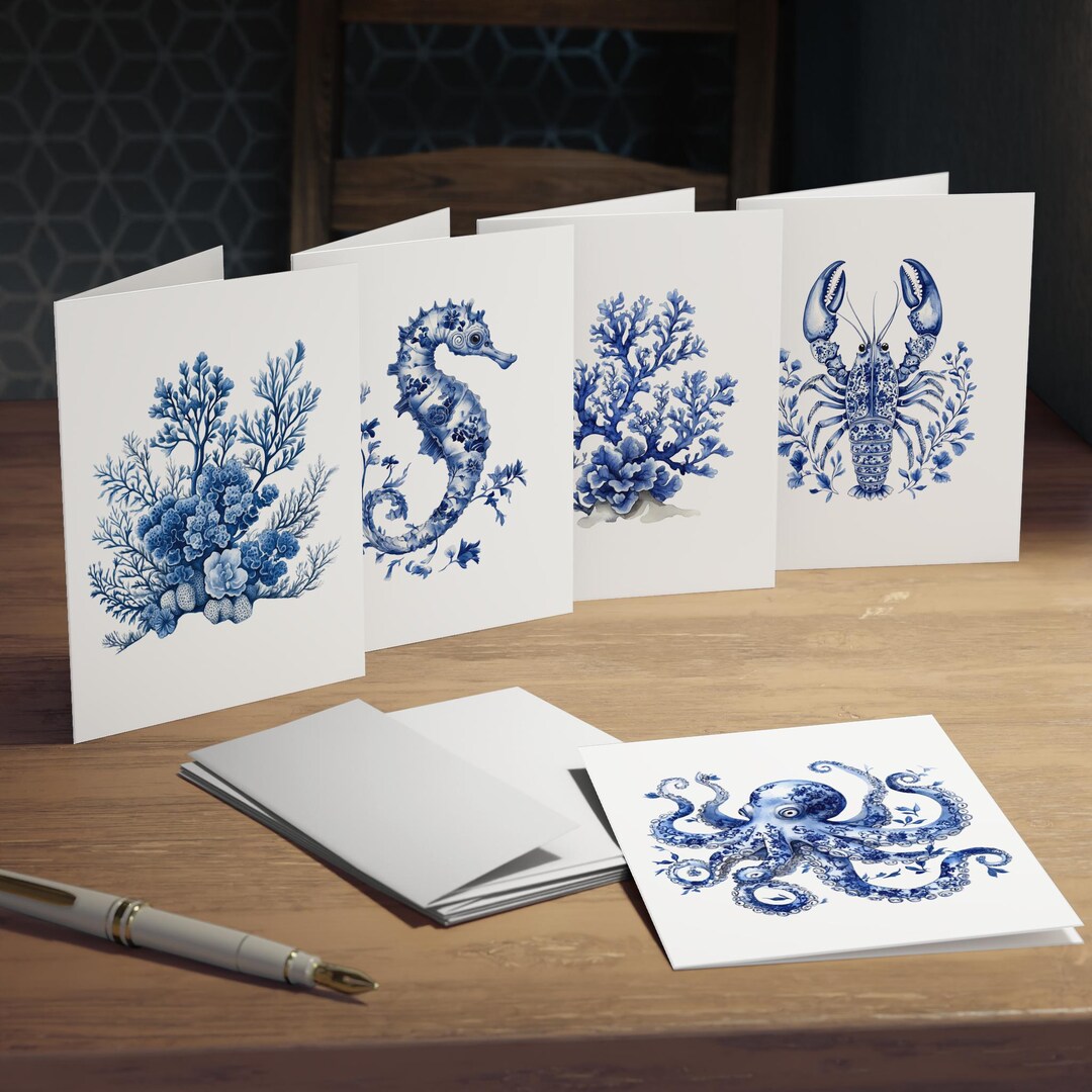 Sea Note Cards, Stationery Set, Ocean Theme Thank You Cards, Blank Card ...