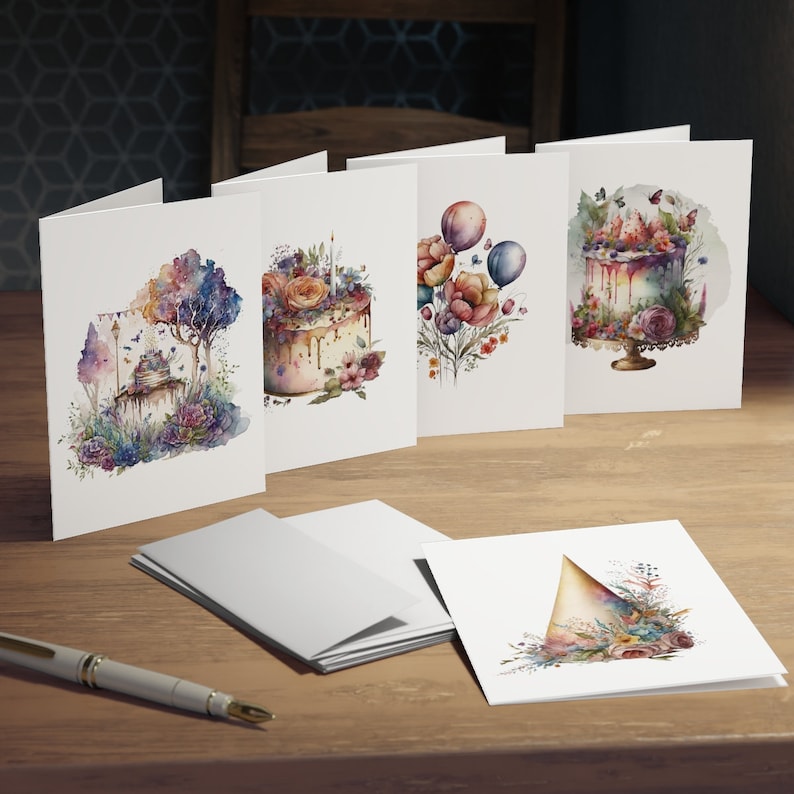 Birthday Greeting Card Set, Watercolor Birthday Cards, Cards Birthday, Greeting Cards, Birthday Card Pack, Birthday Cake, Balloons Gifts image 1