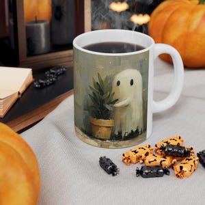 Ceramic Mug, Halloween Ghost Mug Cute Haunted Plant Halloween Mug, Ghost Coffee Cup, Spooky Mug, Cute Ghost Cup, Halloween Kitchen