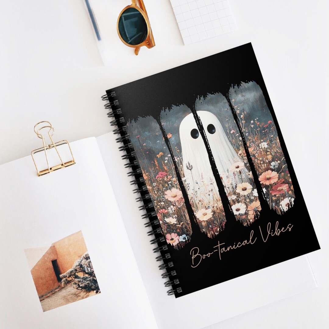 Hanuted Writing Paper Spooky Ghost Spiral Notebook, Halloween Ruled Line Journal, Floral ...