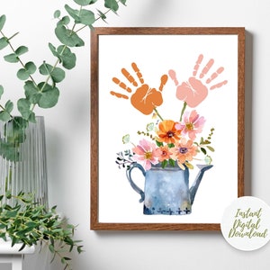 Handprint Art Craft for Kids, DIY Hand Print Template Baby Keepsake Printable Floral Wall Art, Preschool Craft for Toddlers, DIY Gift Ideas