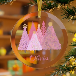 pink christmas tree ornament for her, pink christmas gift, pink christmas, pink forest, gift for girls, kids ornament for her pink christmas