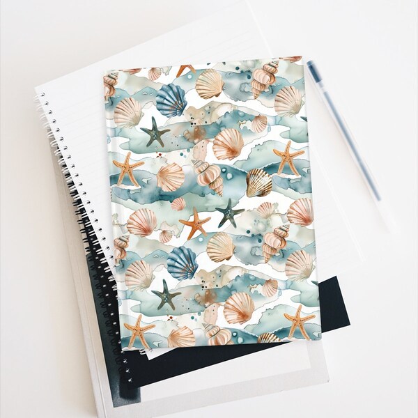 Sea shell notebook, ocean gifts for best friend, for wife, gift for her him, custom journal personalized with name, sea shell stationery