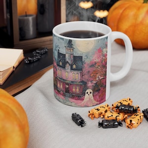 Ceramic Mug, Halloween Ghost Mug Cute Spooky House Ghosts, Halloween Mug, Ghost Coffee Cup, Spooky Mug, Cute Ghost Cup, Halloween Kitchen