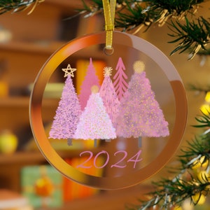 pink christmas tree ornament for her, pink christmas gift, pink christmas, pink forest, gift for girls, kids ornament for her pink christmas