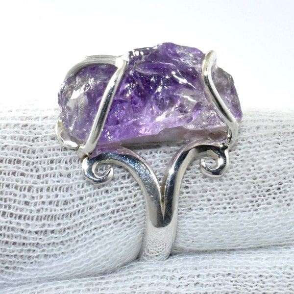 Bague de bijoux en pierres précieuses d’améthyste brute naturelle | Bijoux en argent sterling 925 améthyste violette | Bijoux faits à la main | Bague en pierre brute en cristal