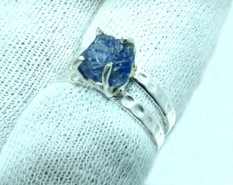 Anillo en bruto de tanzanita natural, anillo de cristal de tanzanita azul crudo, anillo de joyería en bruto de tanzanita de plata de ley 925, anillos de regalos de piedra de nacimiento