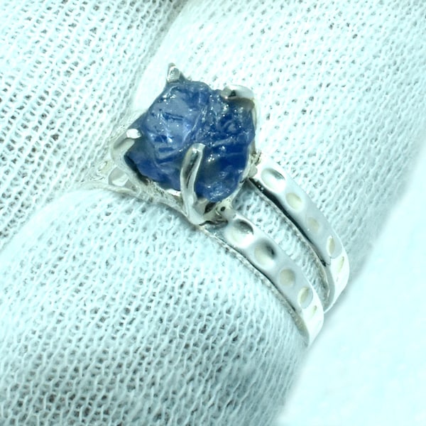 Natural Tanzanite Rough Ring, Raw Blue Tanzanite Crystal Ring, 925 Sterling Silver Tanzanite Raw Rough Jewelry Ring, Birthstone Gifts Rings