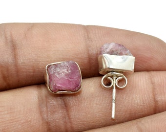 Pink Tourmaline Stud Earrings • October Birthstone • Raw Stone Earrings • Minimalist Earrings • Tourmaline Jewelry, Christmas Gift For Sale