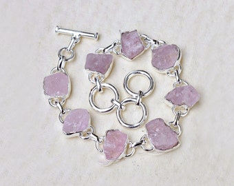 Natural Raw Pink Morganite Gemstone Bracelets - Handmade Bracelets - Silver Bracelet - Women's For Bracelet - Christmas Gifts For Her