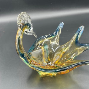 Blue Peacock Blown Glass Ornament 3 1/2” Round — Conway Glass