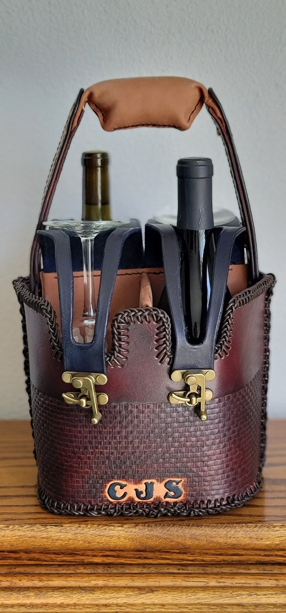 Leather Wine Caddy Etsy