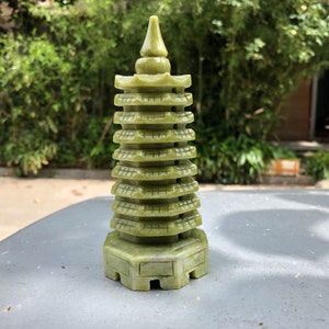 Natural Green Jade Feng shui Tower Energy Crystal Tower, Gemstone Healing Crystals Home Decor Energy Balancing  crystal ornaments jade stone